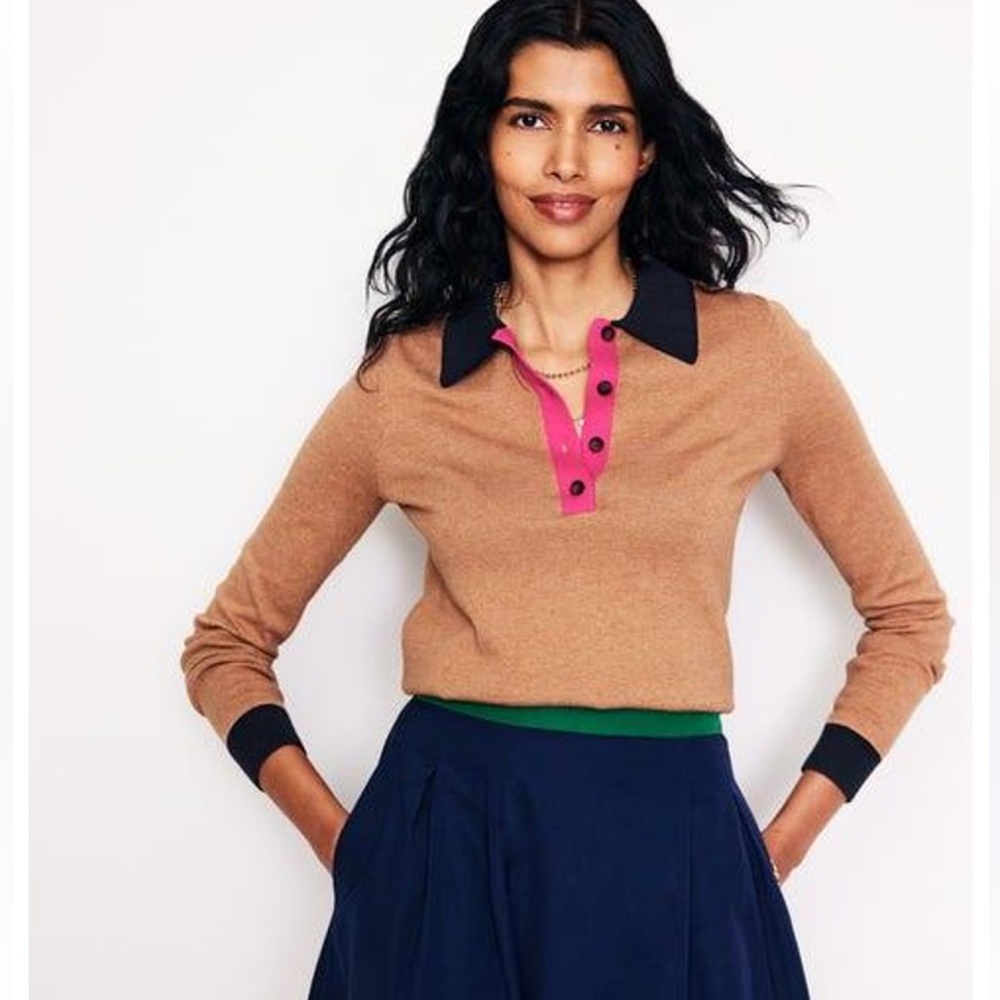 Boden Estelle Tan Henley Sweater size Large - Picture 3 of 13